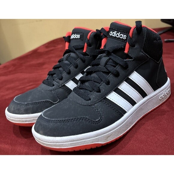 adidas Other - Adidas Unisex Hoops 2.0 Boys Size 5 Mid Black white red High Top Shoes Sneakers